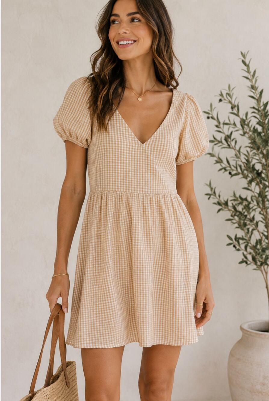Urban Outfitters Orange Fitted Cottage Core Gingham Dress